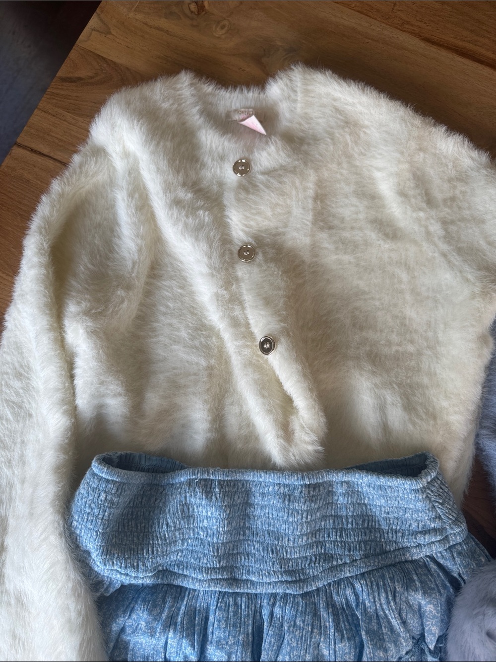 Hollister Cream & Light Blue Fuzzy Cardigan and skirt sets- Cozy Layering - Picture 8 of 10